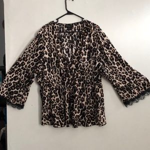Leopard Animal Print and Lace Surplice Top